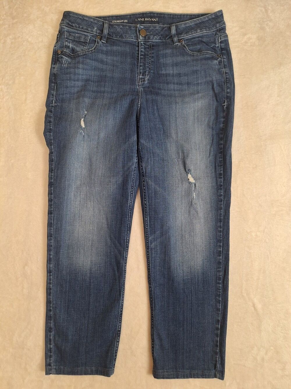 Lane Bryant Womens Size 18 Blue Straight Denim Jeans Cotton Distressed 36x29